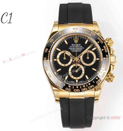 C1 Factory new 4131 Rolex Daytona Gold Oysterflex Rubber Strap Super Replica Watch